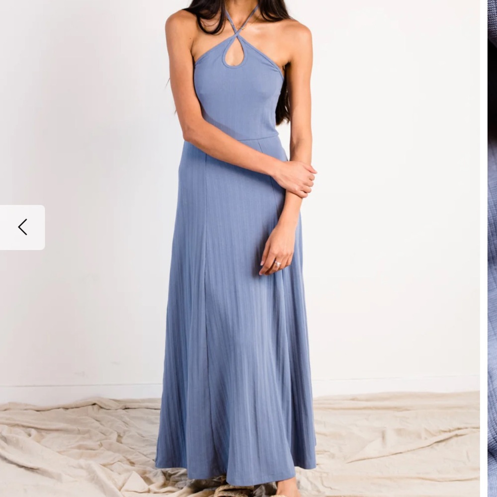 NWT Able Slate Blue Danica Knit Maxi Halter Dress.  Size Small